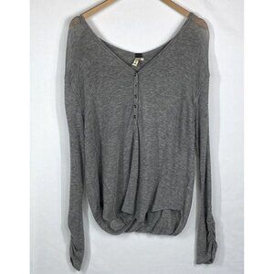 We The Free Gray Henley Open Back V Neck Long Sleeve T Shirt Tencel Size S